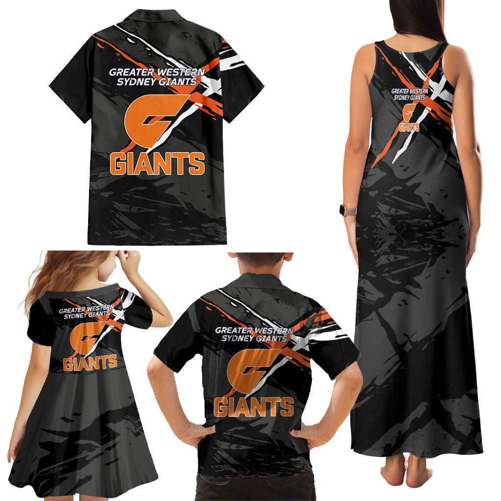 Greater Western Sydney Giants Family Matching Tank Maxi Dress and Hawaiian Shirt Orange Muscular Mascot Graphic - Abstract Paint Splatter Art