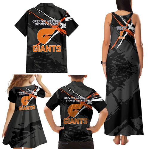 Greater Western Sydney Giants Family Matching Tank Maxi Dress and Hawaiian Shirt Orange Muscular Mascot Graphic - Abstract Paint Splatter Art