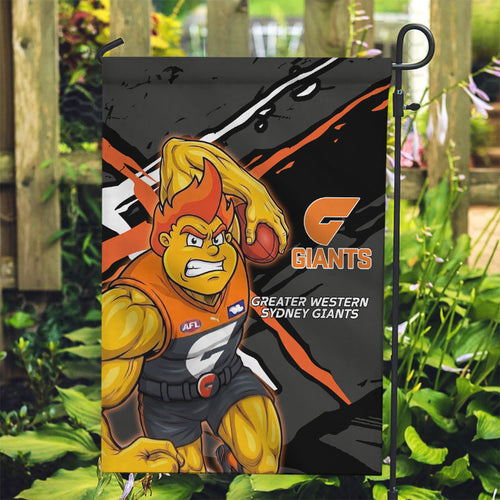 Greater Western Sydney Giants Garden Flag Orange Muscular Mascot Graphic - Abstract Paint Splatter Art