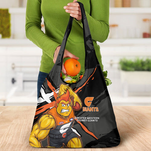 Greater Western Sydney Giants Grocery Bag Orange Muscular Mascot Graphic - Abstract Paint Splatter Art