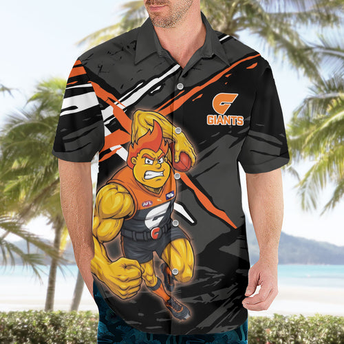 Greater Western Sydney Giants Hawaiian Shirt Orange Muscular Mascot Graphic - Abstract Paint Splatter Art