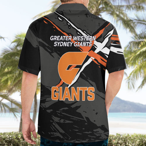 Greater Western Sydney Giants Hawaiian Shirt Orange Muscular Mascot Graphic - Abstract Paint Splatter Art