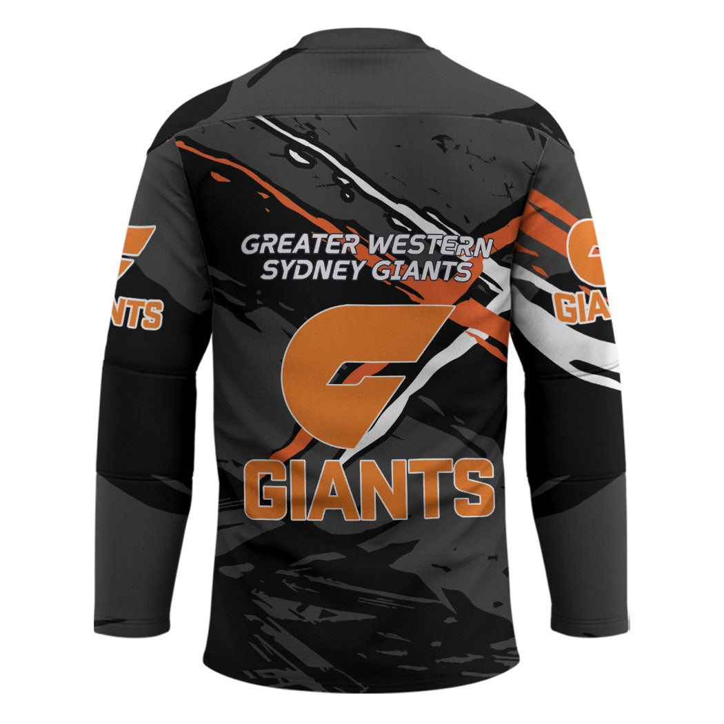 Greater Western Sydney Giants Hockey Jersey Orange Muscular Mascot Graphic - Abstract Paint Splatter Art