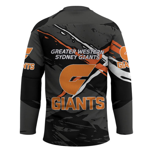 Greater Western Sydney Giants Hockey Jersey Orange Muscular Mascot Graphic - Abstract Paint Splatter Art