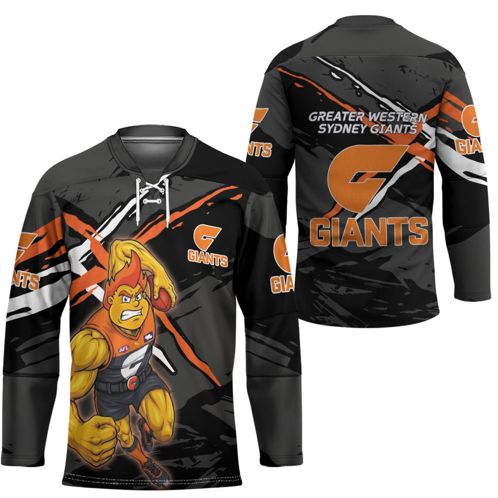 Greater Western Sydney Giants Hockey Jersey Orange Muscular Mascot Graphic - Abstract Paint Splatter Art