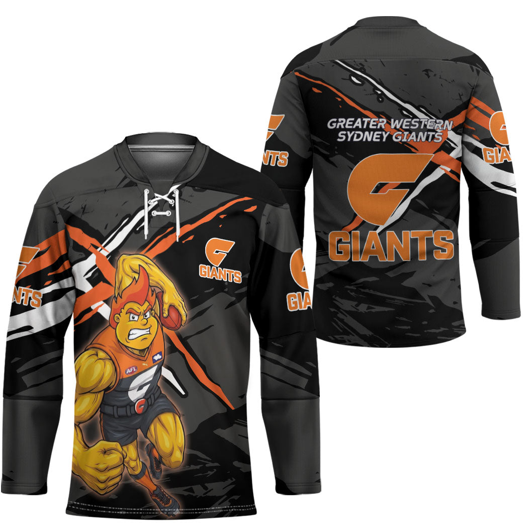 Greater Western Sydney Giants Hockey Jersey Orange Muscular Mascot Graphic - Abstract Paint Splatter Art