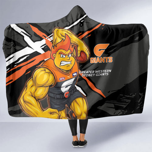 Greater Western Sydney Giants Hooded Blanket Orange Muscular Mascot Graphic - Abstract Paint Splatter Art
