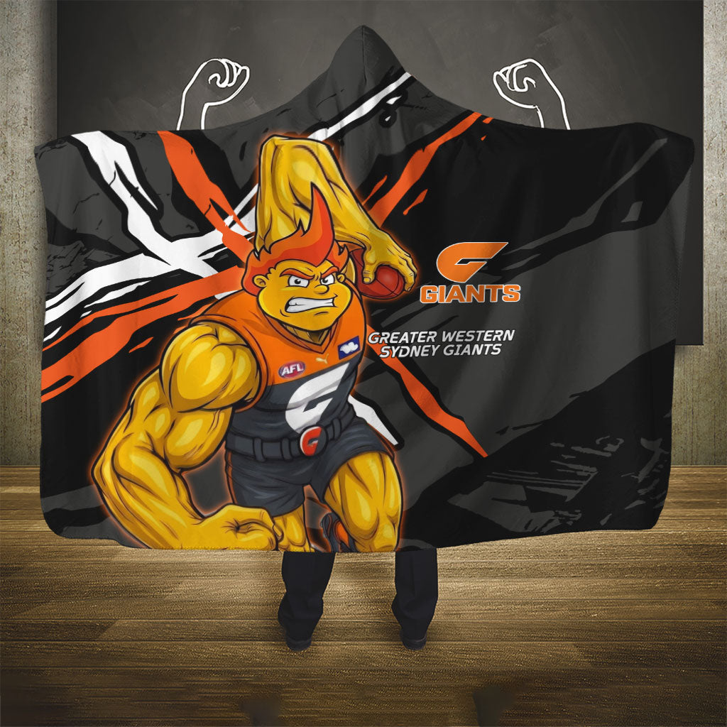 Greater Western Sydney Giants Hooded Blanket Orange Muscular Mascot Graphic - Abstract Paint Splatter Art
