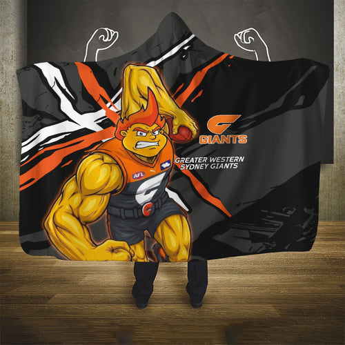 Greater Western Sydney Giants Hooded Blanket Orange Muscular Mascot Graphic - Abstract Paint Splatter Art