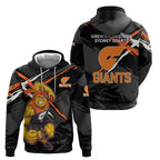 Greater Western Sydney Giants Hoodie Orange Muscular Mascot Graphic - Abstract Paint Splatter Art