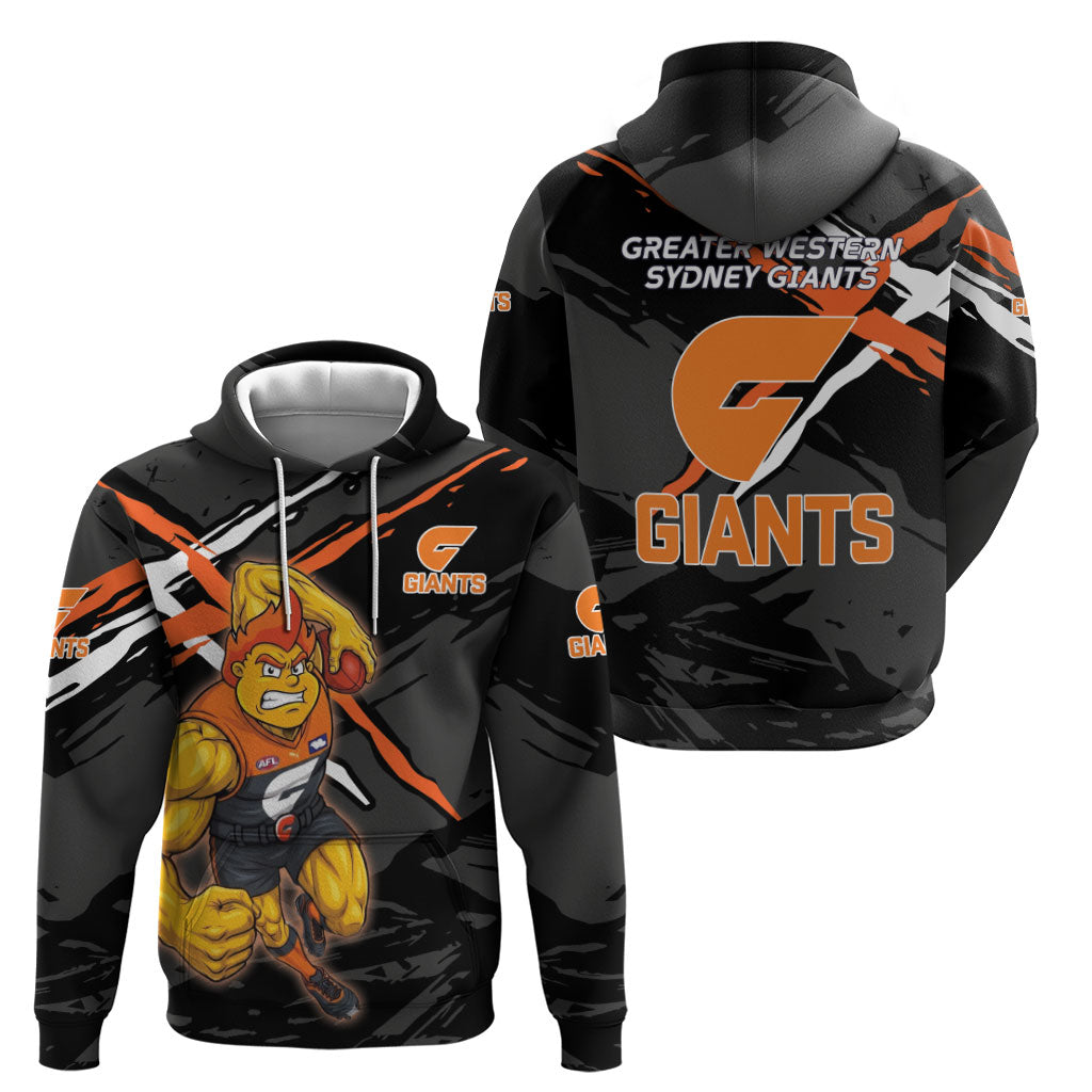 Greater Western Sydney Giants Hoodie Orange Muscular Mascot Graphic - Abstract Paint Splatter Art