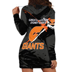 Greater Western Sydney Giants Hoodie Dress Orange Muscular Mascot Graphic - Abstract Paint Splatter Art
