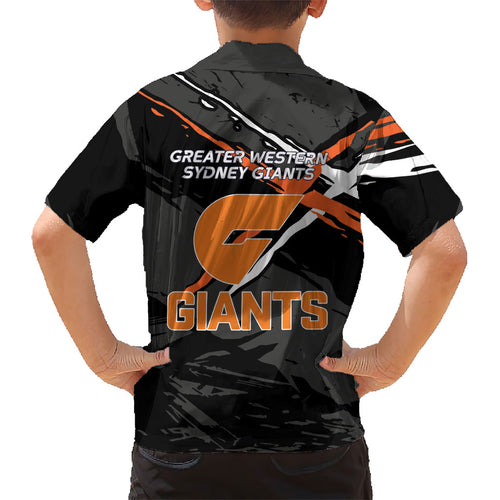 Greater Western Sydney Giants Kid Hawaiian Shirt Orange Muscular Mascot Graphic - Abstract Paint Splatter Art