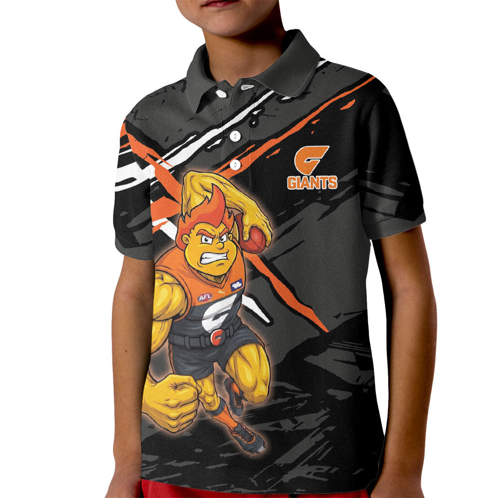 Greater Western Sydney Giants Kid Polo Shirt Orange Muscular Mascot Graphic - Abstract Paint Splatter Art