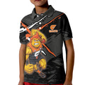Greater Western Sydney Giants Kid Polo Shirt Orange Muscular Mascot Graphic - Abstract Paint Splatter Art