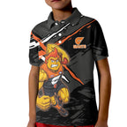 Greater Western Sydney Giants Kid Polo Shirt Orange Muscular Mascot Graphic - Abstract Paint Splatter Art