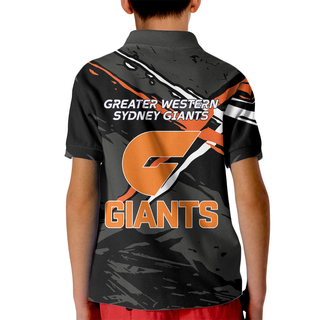 Greater Western Sydney Giants Kid Polo Shirt Orange Muscular Mascot Graphic - Abstract Paint Splatter Art