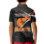 Greater Western Sydney Giants Kid Polo Shirt Orange Muscular Mascot Graphic - Abstract Paint Splatter Art