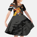 Greater Western Sydney Giants Kid Short Sleeve Dress Orange Muscular Mascot Graphic - Abstract Paint Splatter Art