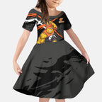 Greater Western Sydney Giants Kid Short Sleeve Dress Orange Muscular Mascot Graphic - Abstract Paint Splatter Art