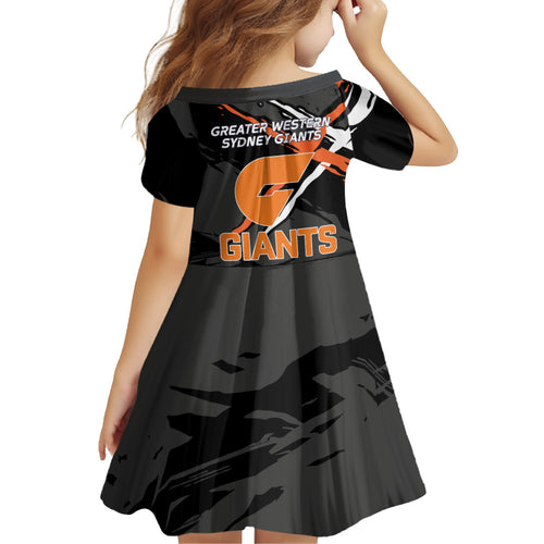 Greater Western Sydney Giants Kid Short Sleeve Dress Orange Muscular Mascot Graphic - Abstract Paint Splatter Art
