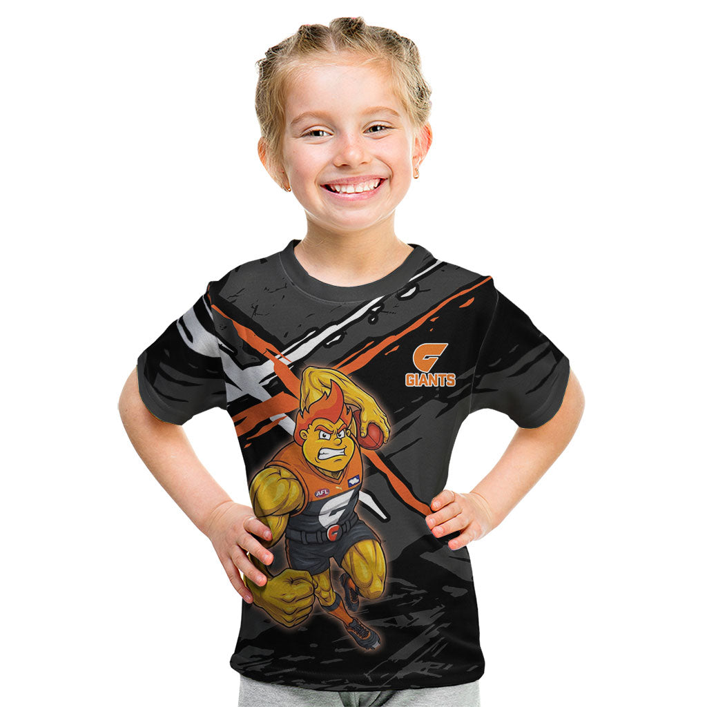 Greater Western Sydney Giants Kid T Shirt Orange Muscular Mascot Graphic - Abstract Paint Splatter Art