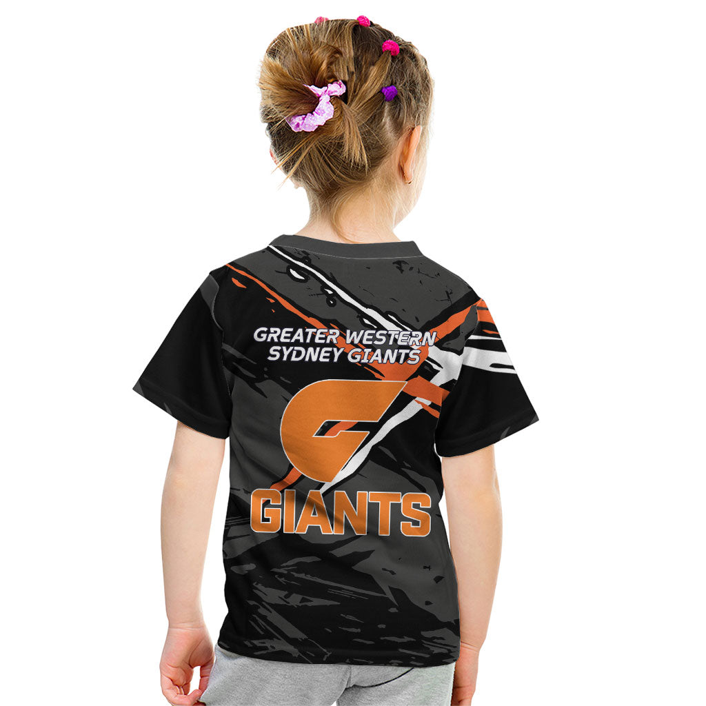 Greater Western Sydney Giants Kid T Shirt Orange Muscular Mascot Graphic - Abstract Paint Splatter Art