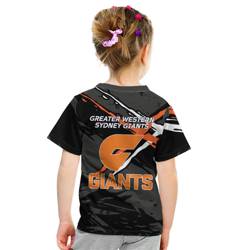 Greater Western Sydney Giants Kid T Shirt Orange Muscular Mascot Graphic - Abstract Paint Splatter Art