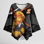 Greater Western Sydney Giants Kimono Sleeve Blouse Orange Muscular Mascot Graphic - Abstract Paint Splatter Art