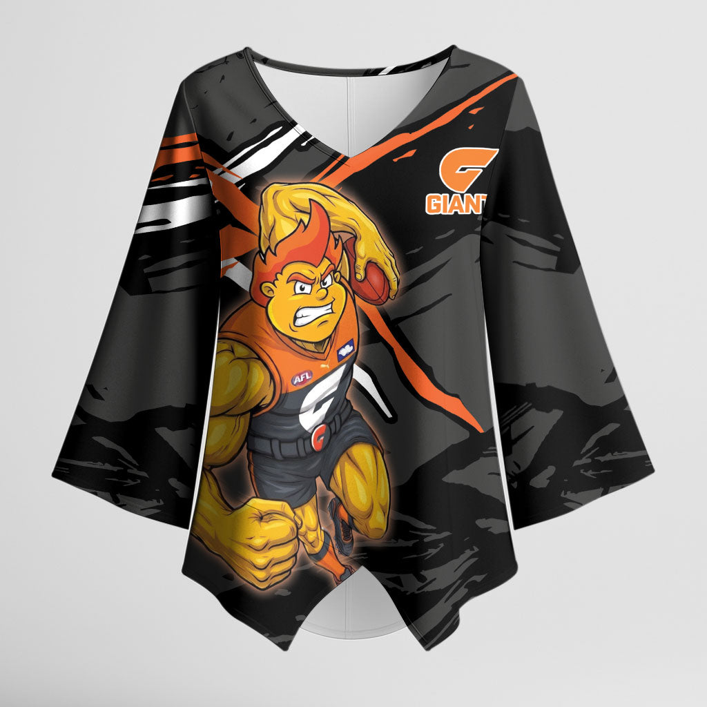 Greater Western Sydney Giants Kimono Sleeve Blouse Orange Muscular Mascot Graphic - Abstract Paint Splatter Art