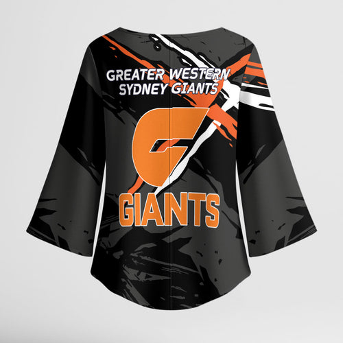 Greater Western Sydney Giants Kimono Sleeve Blouse Orange Muscular Mascot Graphic - Abstract Paint Splatter Art