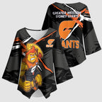 Greater Western Sydney Giants Kimono Sleeve Blouse Orange Muscular Mascot Graphic - Abstract Paint Splatter Art