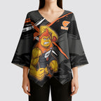 Greater Western Sydney Giants Kimono Sleeve Blouse Orange Muscular Mascot Graphic - Abstract Paint Splatter Art