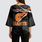Greater Western Sydney Giants Kimono Sleeve Blouse Orange Muscular Mascot Graphic - Abstract Paint Splatter Art