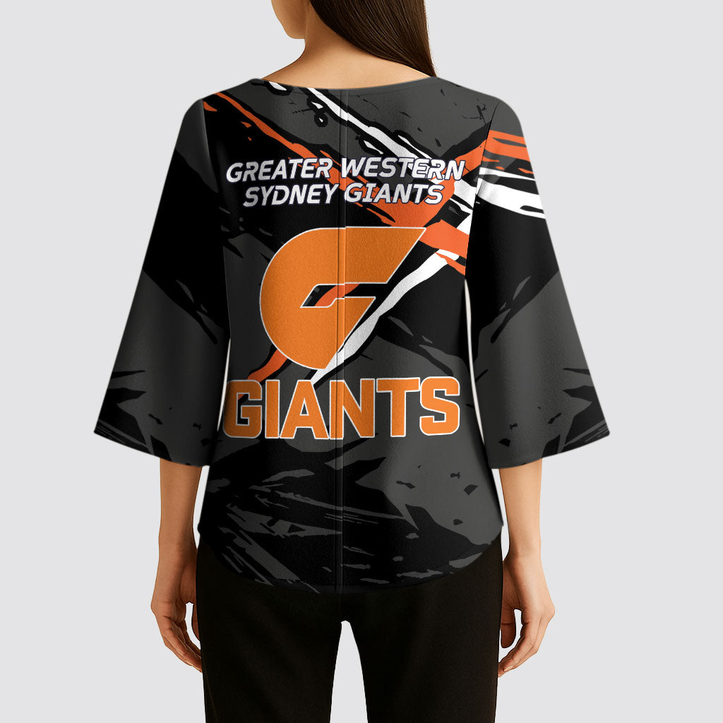 Greater Western Sydney Giants Kimono Sleeve Blouse Orange Muscular Mascot Graphic - Abstract Paint Splatter Art