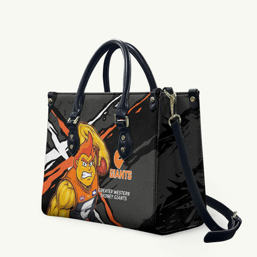 Greater Western Sydney Giants Leather Bag Orange Muscular Mascot Graphic - Abstract Paint Splatter Art