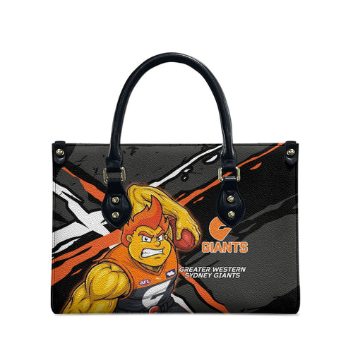Greater Western Sydney Giants Leather Bag Orange Muscular Mascot Graphic - Abstract Paint Splatter Art