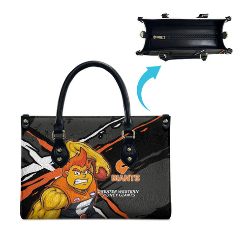 Greater Western Sydney Giants Leather Bag Orange Muscular Mascot Graphic - Abstract Paint Splatter Art