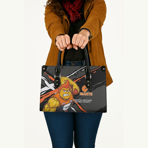 Greater Western Sydney Giants Leather Bag Orange Muscular Mascot Graphic - Abstract Paint Splatter Art