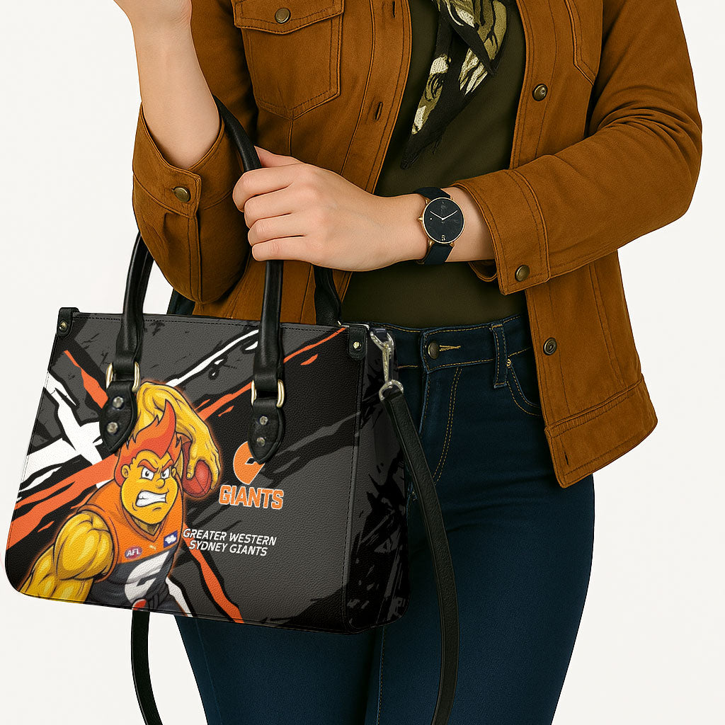 Greater Western Sydney Giants Leather Bag Orange Muscular Mascot Graphic - Abstract Paint Splatter Art