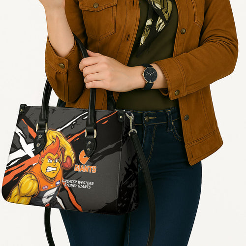 Greater Western Sydney Giants Leather Bag Orange Muscular Mascot Graphic - Abstract Paint Splatter Art