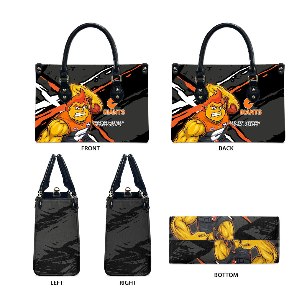 Greater Western Sydney Giants Leather Bag Orange Muscular Mascot Graphic - Abstract Paint Splatter Art