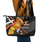 Greater Western Sydney Giants Leather Tote Bag Orange Muscular Mascot Graphic - Abstract Paint Splatter Art