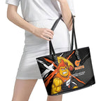Greater Western Sydney Giants Leather Tote Bag Orange Muscular Mascot Graphic - Abstract Paint Splatter Art