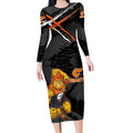 Greater Western Sydney Giants Long Sleeve Bodycon Dress Orange Muscular Mascot Graphic - Abstract Paint Splatter Art