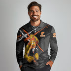 Greater Western Sydney Giants Long Sleeve Polo Shirt Orange Muscular Mascot Graphic - Abstract Paint Splatter Art