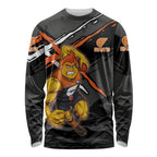 Greater Western Sydney Giants Long Sleeve Shirt Orange Muscular Mascot Graphic - Abstract Paint Splatter Art