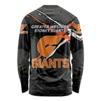Greater Western Sydney Giants Long Sleeve Shirt Orange Muscular Mascot Graphic - Abstract Paint Splatter Art
