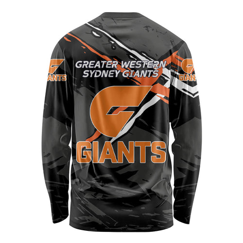 Greater Western Sydney Giants Long Sleeve Shirt Orange Muscular Mascot Graphic - Abstract Paint Splatter Art