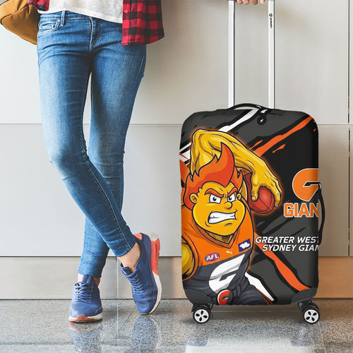 Greater Western Sydney Giants Luggage Cover Orange Muscular Mascot Graphic - Abstract Paint Splatter Art